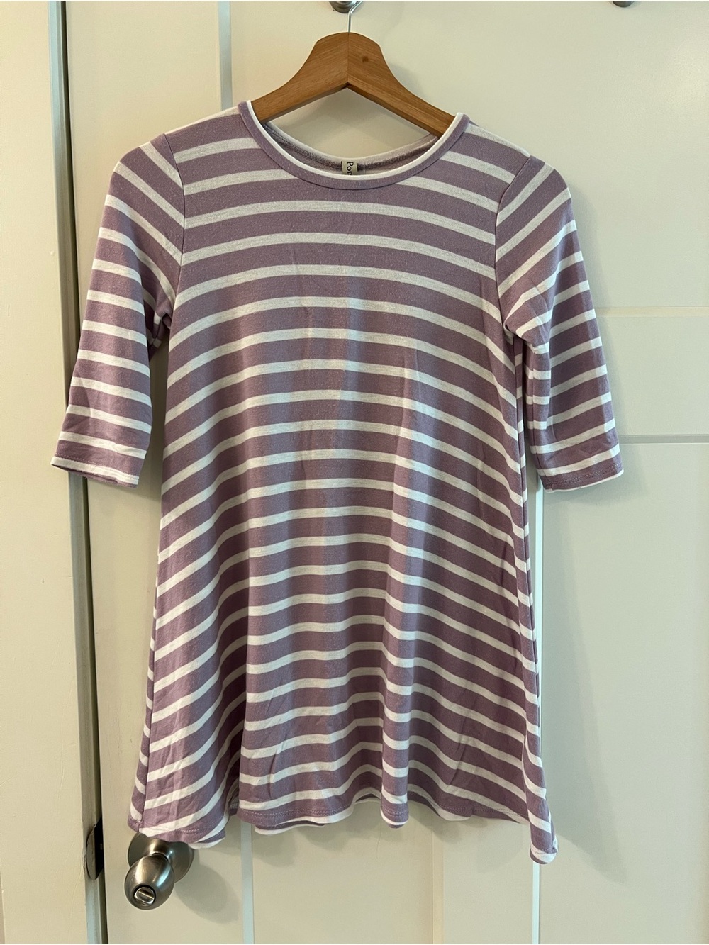 Girls Lavender and White Striped Short Sleeve Dress- Size Medium